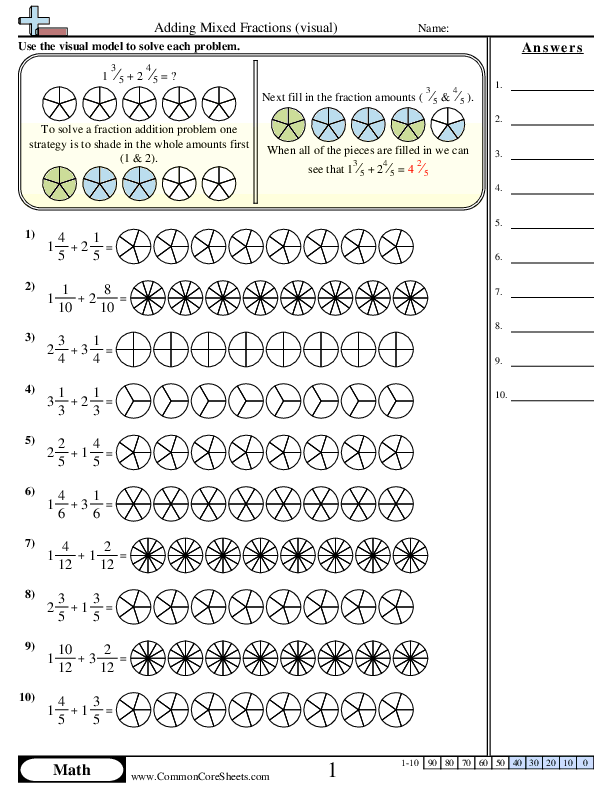 4.nf.3c Worksheets - Adding Mixed Fractions (Visual) worksheet